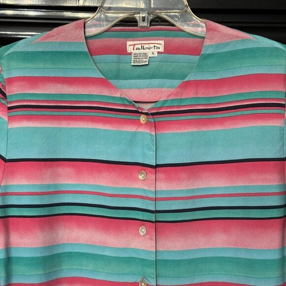 Talbots Multicolor Striped 100% Silk Long Sleeve Button-Front Shirt Blouse 6 - Picture 3 of 8
